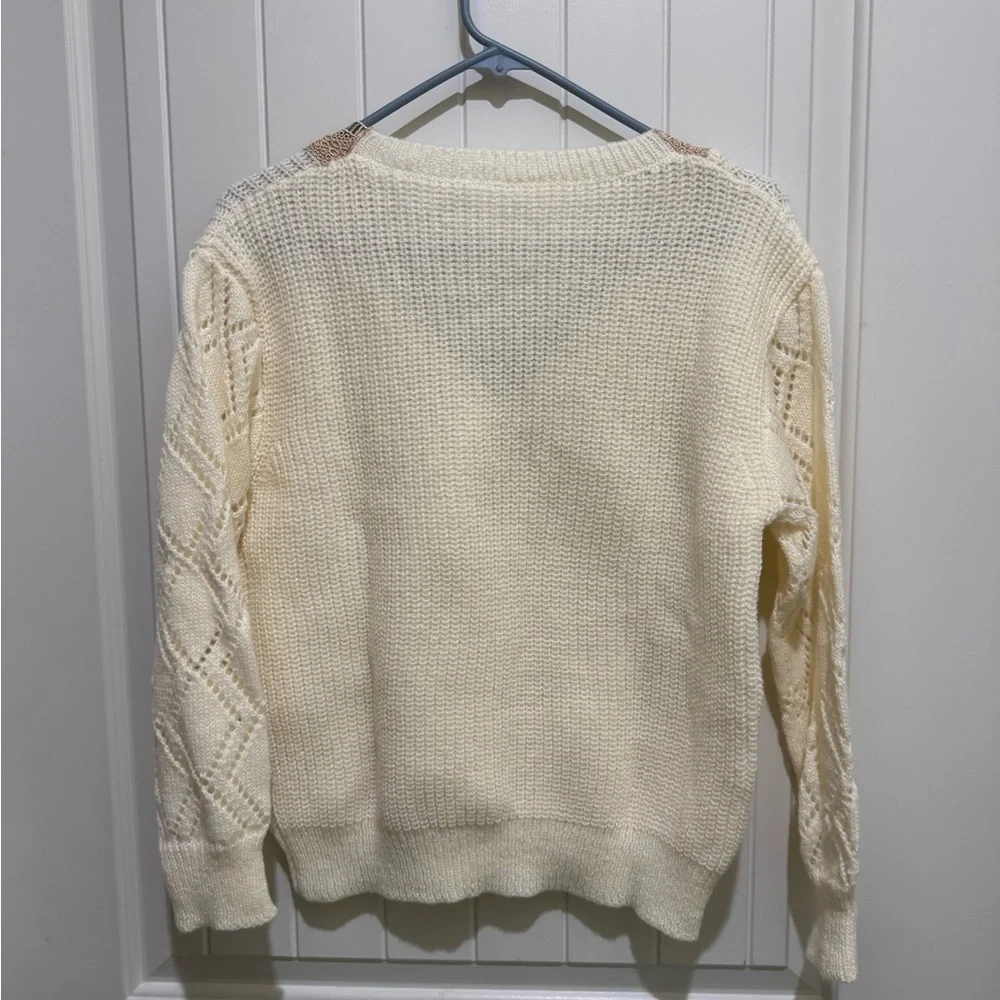 SHEIN Cream and Tan V-Neck Sweater - Picture 3 of 6